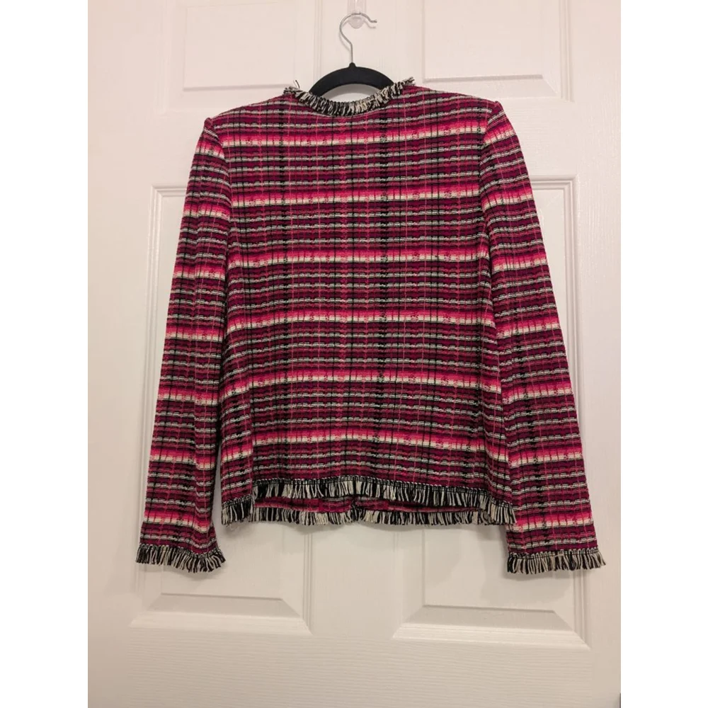 St. John Collection Knit Tweed Jacket Old Money Fringed Trim Chic Cardigan Sz 4 - Picture 7 of 9